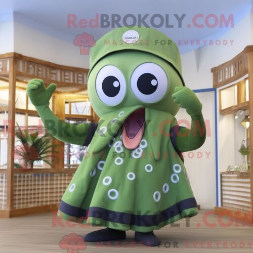Costume Mascotte Redbrokoly De Poulpe Olive Habillé D Un Maillot De Bain Une Pièce Et De Châles