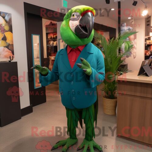 Costume De Mascotte Redbrokoly De Feuille De Chou Bleu Marine Habillé Avec Une Chemise Boutonnée Et Des Montres