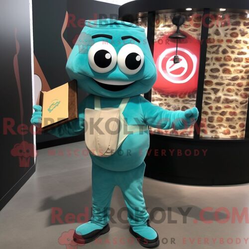 Costume Mascotte Redbrokoly De Personnage Bleu Orange Habillé D Une Chemise En Popeline Et De Bérets