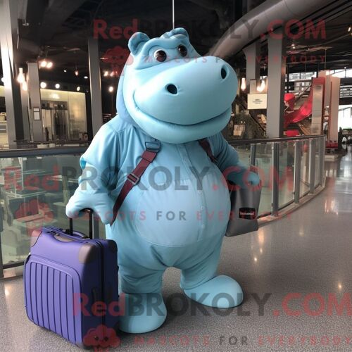 Costume Mascotte Redbrokoly D Hippopotame Bleu Personnage Habillé Avec Un Body Et Des Besaces