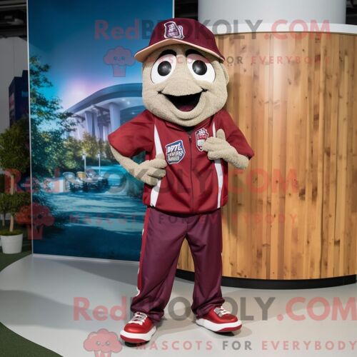Personnage De Costume De Mascotte Redbrokoly De Maroon Pizza Habillé Avec Un Pantalon Cargo Et Des Pinces À Chaussures