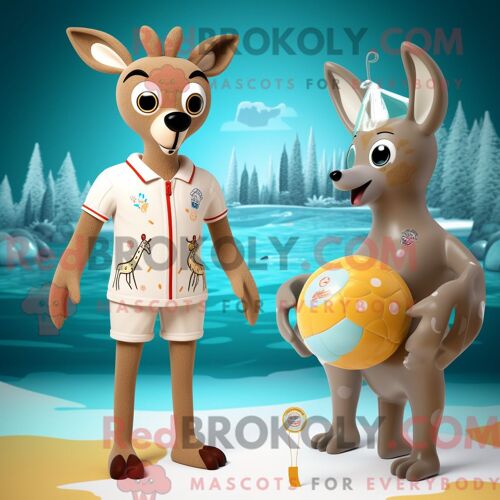 Costume Mascotte Redbrokoly De Chevreuil Beige Habillé D Un Maillot De Bain Et De Bagues