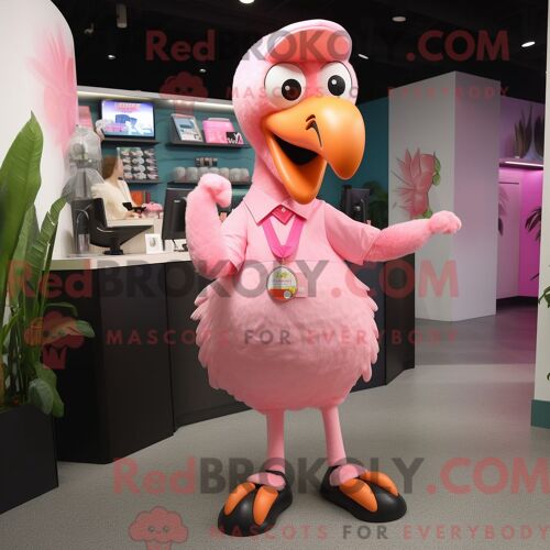 Personnage De Costume De Mascotte Redbrokoly De Flamant Rose Habillé D Une Chemise Habillée Et De Porte-Clés