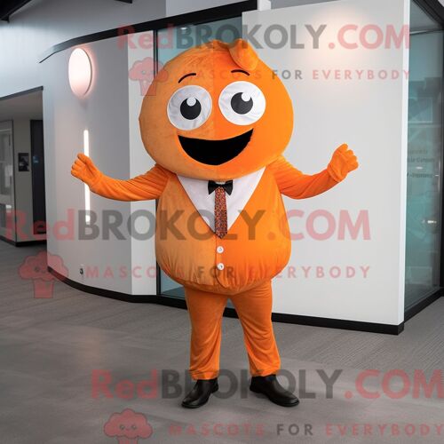 Costume De Mascotte Redbrokoly De Pizza Orange Personnage Habillé Avec Une Chemise Habillée Et Des Mitaines