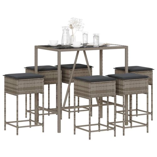 Vidaxl Ensemble De Bar De Jardin 7 Pcs Avec Coussins Gris Poly Rotin