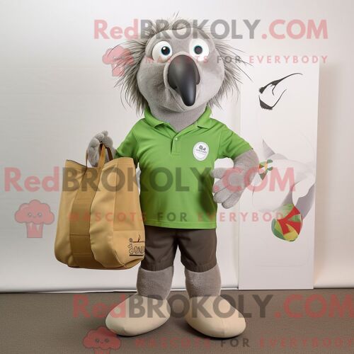 Costume De Mascotte Redbrokoly Bleu Ciel Rose Habillé Avec Un Short En Jean Et Des Gants