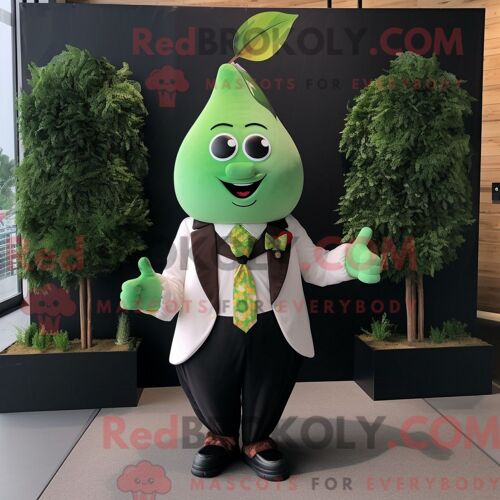 Costume Mascotte Redbrokoly De Poire Vert Forêt Habillé D Un Blazer Et De Bandeaux