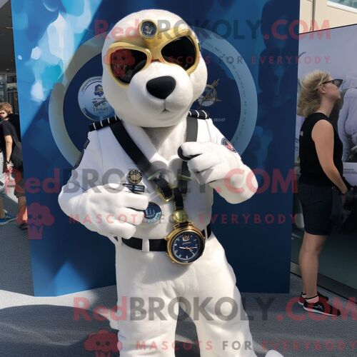 Costume De Mascotte Redbrokoly De White Navy Seal Habillé D Une Robe Droite Et De Montres Numériques