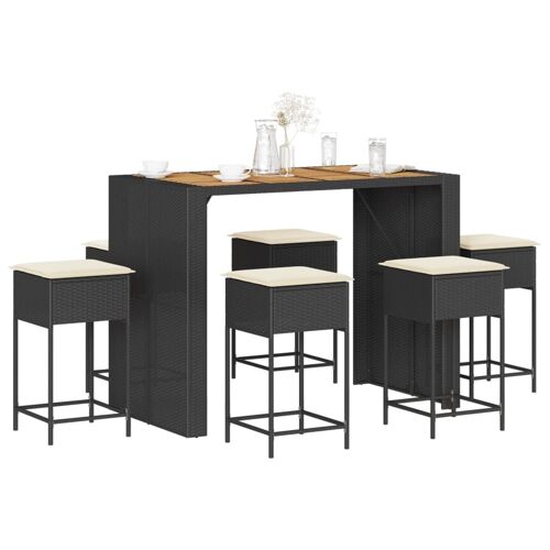 Vidaxl Ensemble De Bar De Jardin 7 Pcs Avec Coussins Noir Poly Rotin