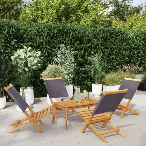 Vidaxl Chaises De Jardin Pliantes Lot De 4 Tissu Et Bois Massif