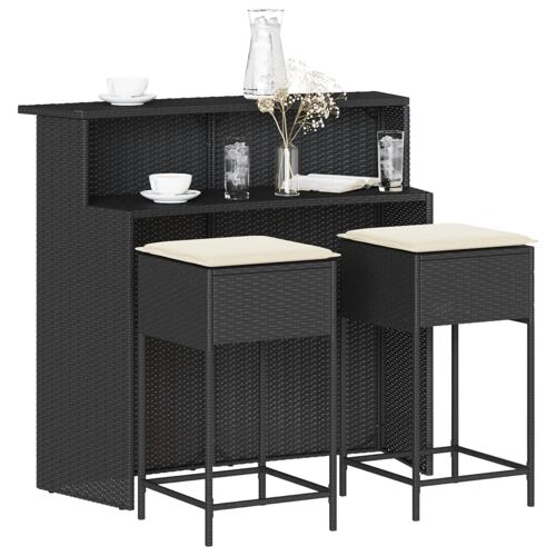 Vidaxl Ensemble De Bar De Jardin 3 Pcs Avec Coussins Noir Poly Rotin
