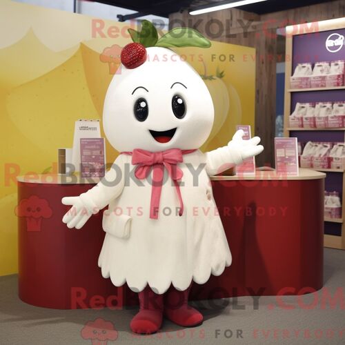 Costume Mascotte Redbrokoly De Framboise Crème Personnage Habillé D Une Jupe-Culotte Et De Porte-Clés