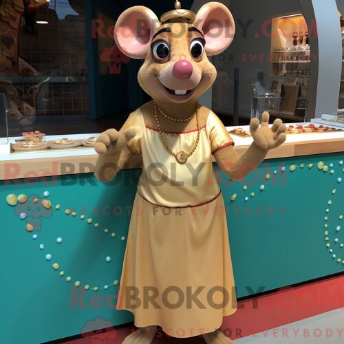 Costume Mascotte Redbrokoly De Ratatouille Dorée Personnage Habillé Avec Une Jupe Longue Et Des Colliers