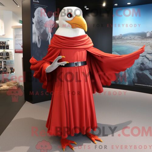Costume Mascotte Redbrokoly De Mouette Rouge Habillé D Une Robe De Soirée Et De Ceintures