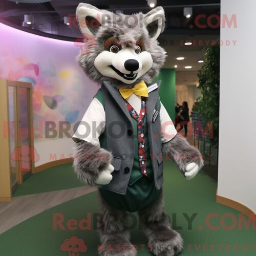 Costume Mascotte Redbrokoly De Loup Habillé D Un Gilet Et De Pochettes