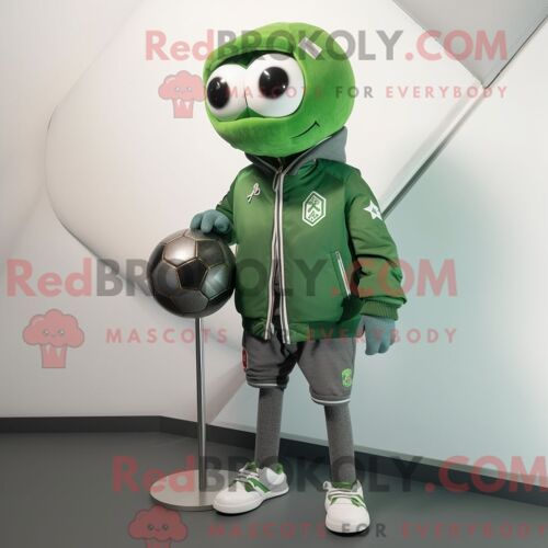 Costume De Mascotte Redbrokoly De Ballon De Football Vert Personnage Habillé D Un Blouson Aviateur Et De Broches