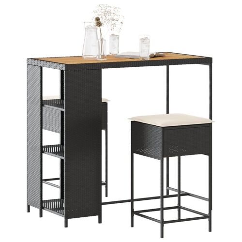 Vidaxl Ensemble De Bar De Jardin 3 Pcs Avec Coussins Noir Poly Rotin