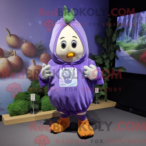 Personnage De Costume De Mascotte Redbrokoly De Pomme De Terre De Lavande Habillé Avec Un Sweat À Capuche Et Des Bracelets De Cheville