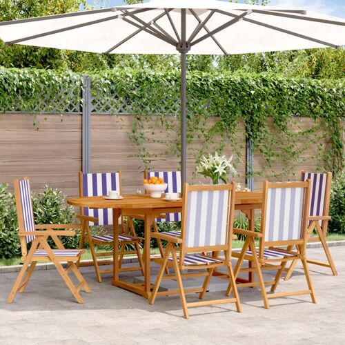Vidaxl Ensemble À Manger De Jardin 7 Pcs Bleu Blanc Tissu Bois Massif