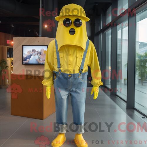 Personnage De Costume De Mascotte Redbrokoly De Fantôme Jaune Habillé Avec Une Chemise En Jean Et Des Cravates