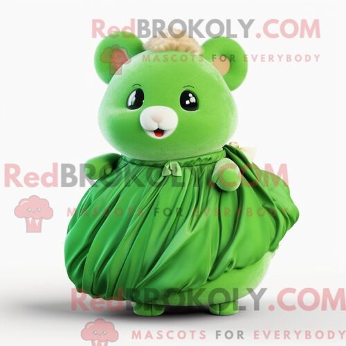 Costume De Mascotte Redbrokoly De Hamster Vert Personnage Habillé D Une Robe De Bal Et D Écharpes
