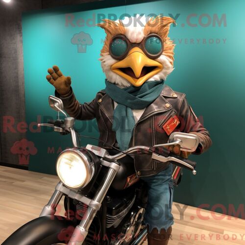 Personnage De Costume De Mascotte Redbrokoly De Magicien De Lavande Habillé Avec Une Veste De Motard Et Des Épingles À Chapeau