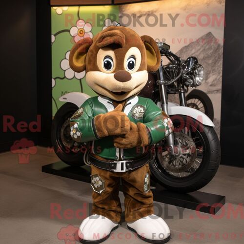 Costume De Mascotte Redbrokoly Brown Bunch Of Shamrocks Habillé Avec Une Veste De Moto Et Des Montres-Bracelets