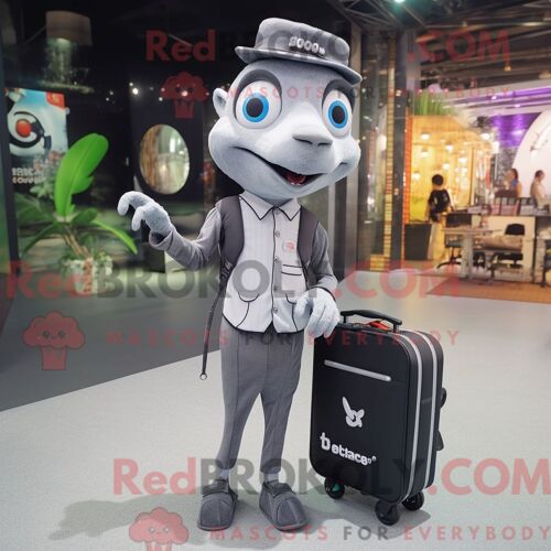 Personnage Mascotte Redbrokoly De Monocycliste Gris Habillé D Une Robe Fourreau Et De Porte-Documents