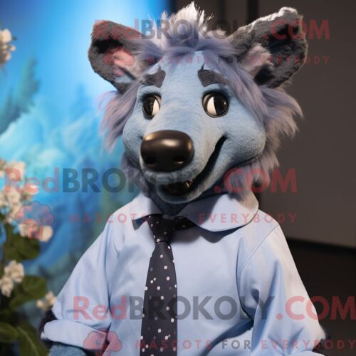 Costume Mascotte Redbrokoly De Hyène Bleue Personnage Habillé D Une Blouse Et D Épingles À Cravate