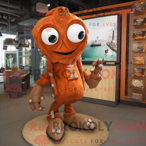Costume Mascotte Redbrokoly De Rust Kraken Personnage Habillé Avec Un Col Roulé Et Des Pinces À Chaussures