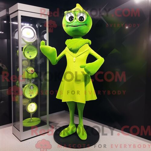 Costume Mascotte Redbrokoly De Sablier Vert Citron Personnage Habillé Avec Un Body Et Des Bracelets
