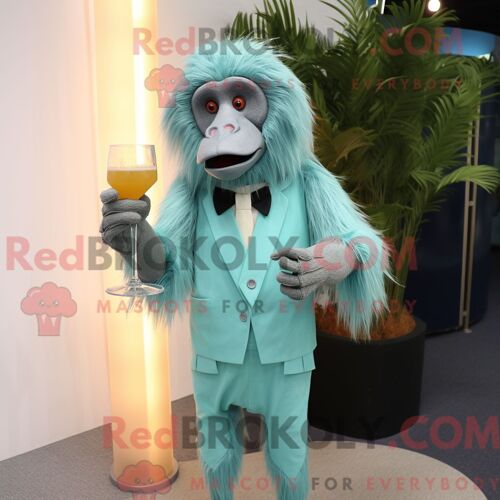 Costume De Mascotte Redbrokoly De Babouin Cyan Habillé D Une Robe De Cocktail Et De Cravates