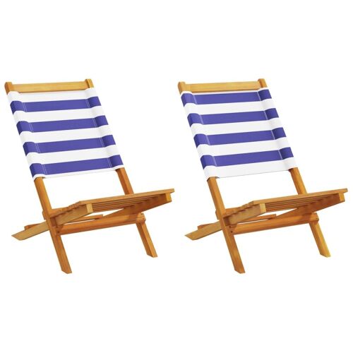 Vidaxl Chaises De Jardin Lot De 2 Bleu/Blanc Bois Acacia Massif Tissu