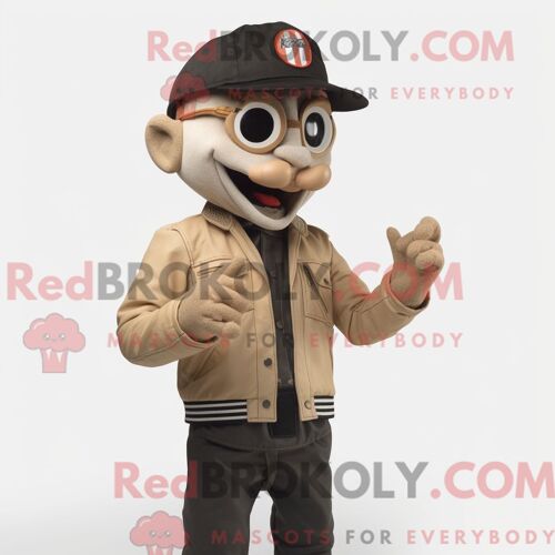 Costume De Mascotte Redbrokoly De Tan Mime Personnage Habillé D Une Veste De Motard Et De Casquettes