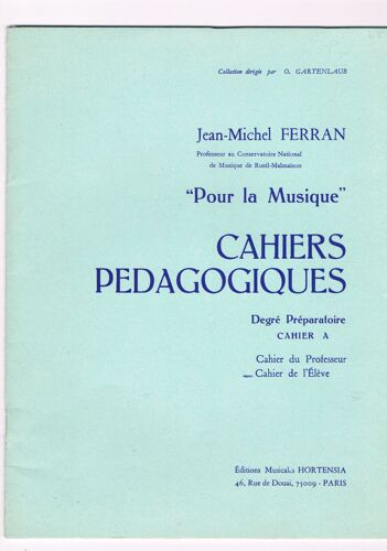 Pour La Musique Cahiers Pédagogiques - Degré Préparatoire - Cahier A - Cahier De L'elève