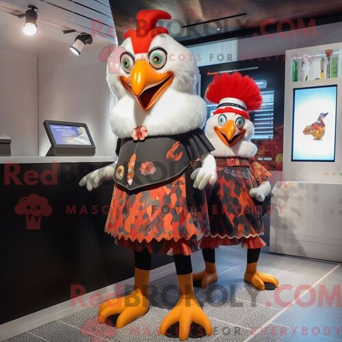 Costume De Mascotte Redbrokoly De Coqs Habillé Avec Une Jupe Crayon Et Des Bonnets