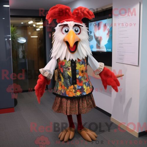 Costume De Mascotte Redbrokoly De Coqs Habillé Avec Une Jupe Crayon Et Des Bonnets