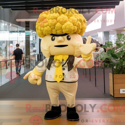 Costume De Mascotte Redbrokoly De Chou-Fleur Doré Personnage Habillé D Une Chemise Habillée Et De Bérets