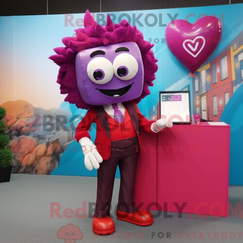 Personnage Mascotte Redbrokoly Magenta Love Letter Habillé Avec Un Pantalon Et Des Cravates