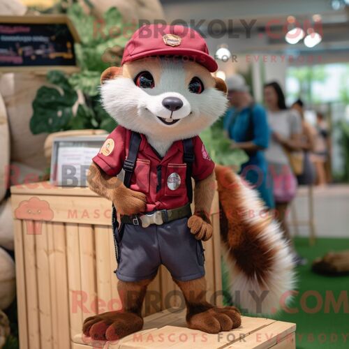 Costume Mascotte Redbrokoly De Croissant Aux Olives Personnage Habillé Avec Une Robe Midi Et Des Châles