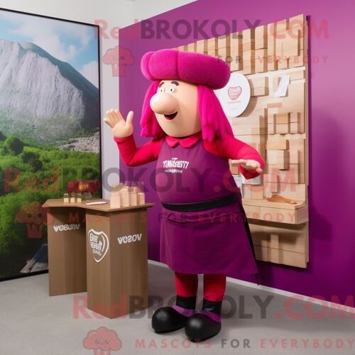 Costume De Mascotte Redbrokoly Magenta Beef Wellington Habillé Avec Une Jupe Crayon Et Des Bérets