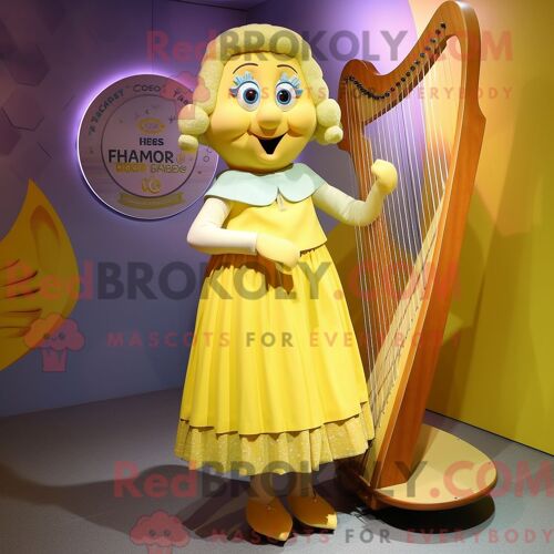 Mascotte Redbrokoly De Harpe Celtique Jaune Costume De Personnage Habillé Avec Une Jupe-Culotte Et Des Boucles D Oreilles