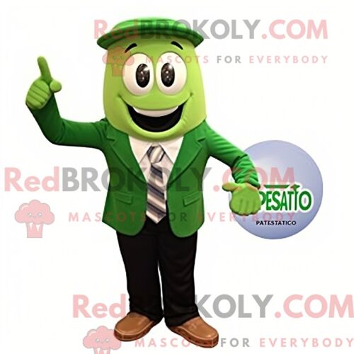 Personnage De Costume De Mascotte Redbrokoly De Pâtes Au Pesto Vert Habillé D Une Veste De Costume Et De Montres-Bracelets