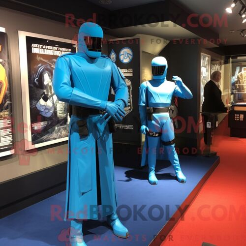 Costume De Mascotte Redbrokoly De Lion De Montagne Bleu Sarcelle Habillé Avec Un Pull Et Des Bonnets