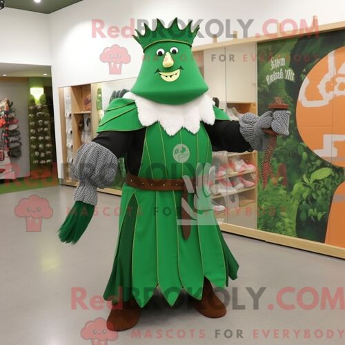 Costume De Mascotte Redbrokoly De Chevalier Médiéval Vert Forêt Personnage Habillé D Une Robe De Bal Et De Pinces À Cheveux