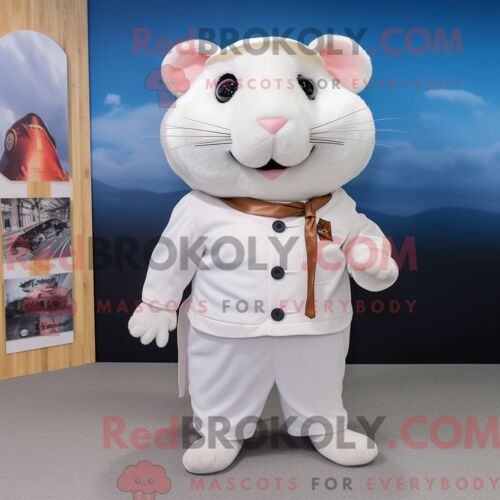 Costume Mascotte Redbrokoly De Hamster Blanc Personnage Habillé D Un Pantalon Et De Pinces À Chaussures