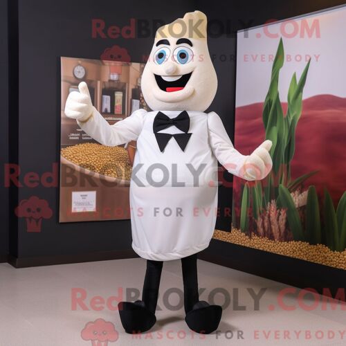 Costume Mascotte Redbrokoly De Pop Corn Blanc Personnage Habillé Avec Une Robe Fourreau Et Des Bretelles
