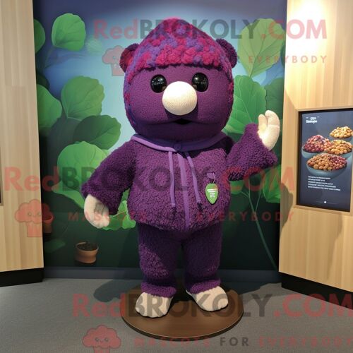 Costume De Mascotte Redbrokoly De Framboise Violette Habillé D Un Pull Et De Bracelets De Cheville