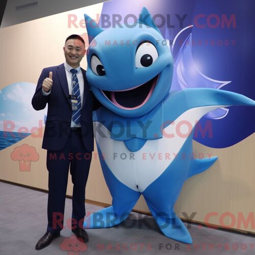 Costume Mascotte Redbrokoly De Raie Manta Bleue Personnage Habillé D Un Costume Et De Cravates