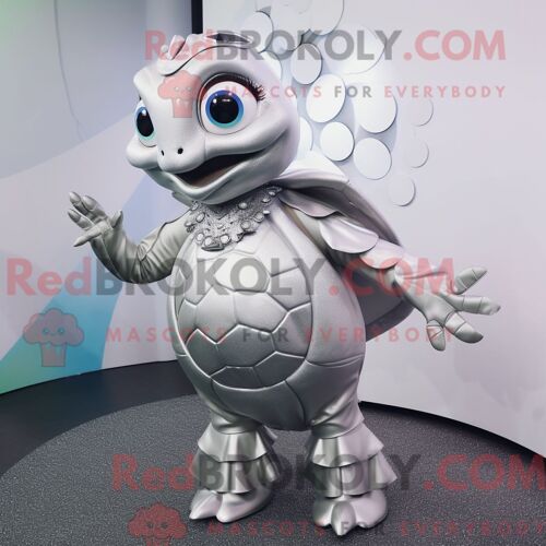Costume Mascotte Redbrokoly De Tortue Argentée Personnage Habillé Avec Une Jupe Et Des Anneaux
